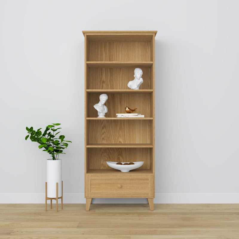 Bookcase with drawer oak natural oak 80 cm – living room and office, Scandinavian style