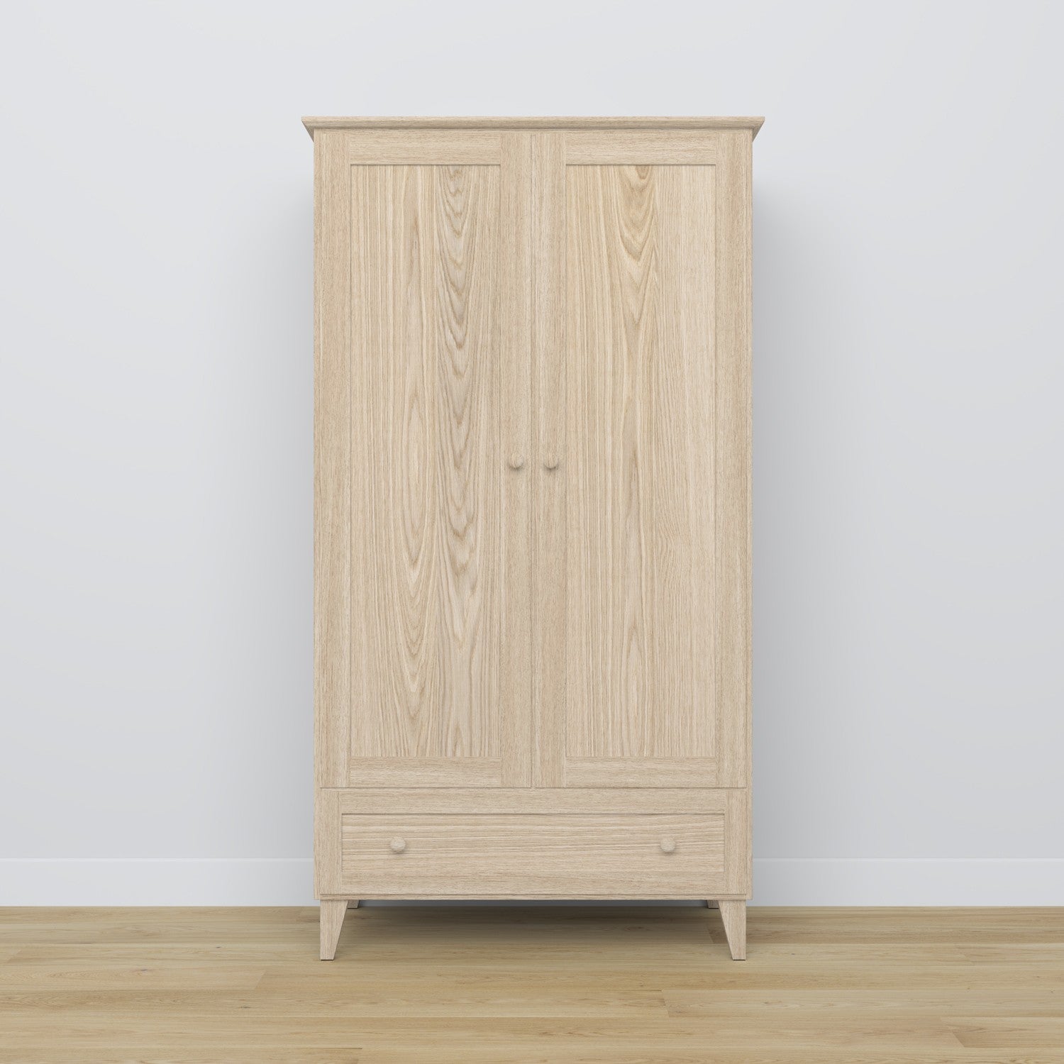 2-türiger Schrank mit Schublade Eichenholz gebleichte Eiche – Schlafzimmer, skandinavischer Stil