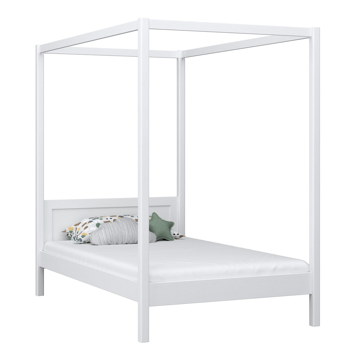 Einzelbett mit Baldachin N02 aus Holz in Wunschfarbe RAL/NCS – Massivholz, Nizio