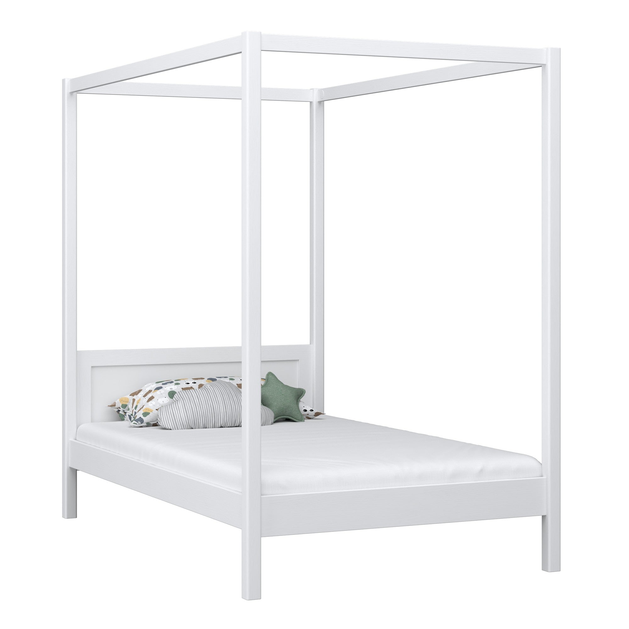 Einzelbett mit Baldachin N02 aus Holz in Wunschfarbe RAL/NCS – Massivholz, Nizio