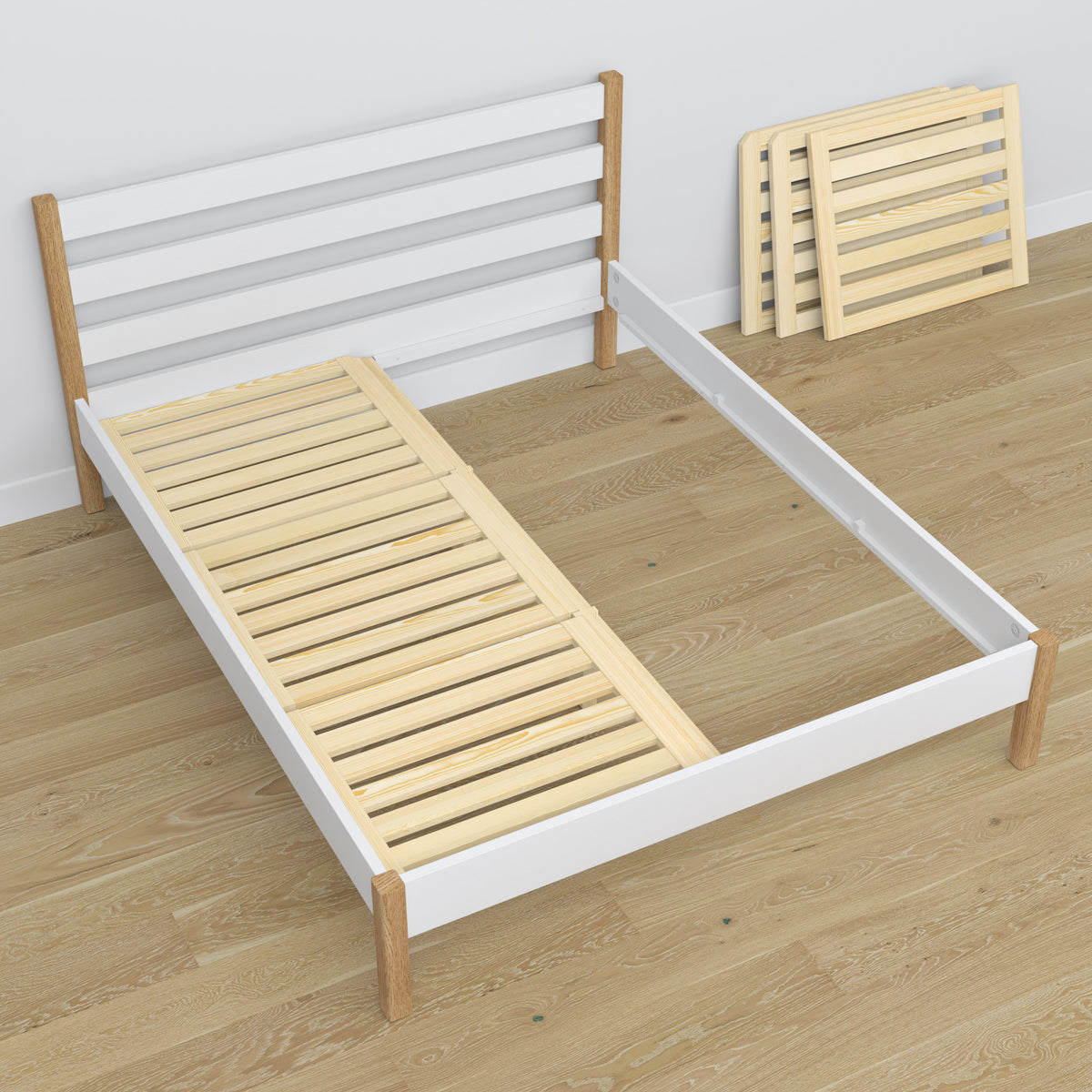 Doppelbett Holz Weiß-Eiche – Maße und Schema, Nizio Home