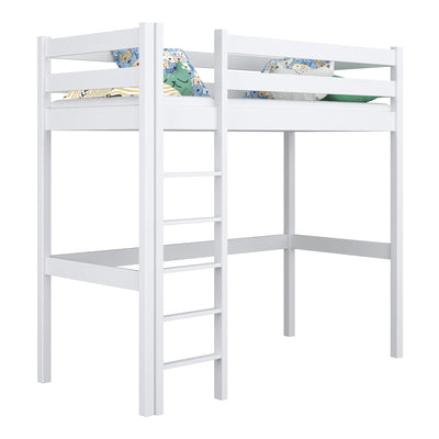 Hochbett aus Holz, Weiß – Kinderzimmer, Massivholz, Scandi-Stil