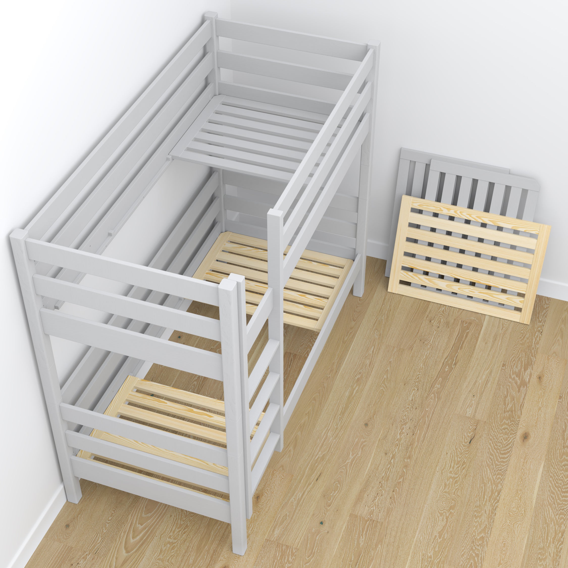 Lit superposé avec tiroir gris en bois – design scandinave, Nizio