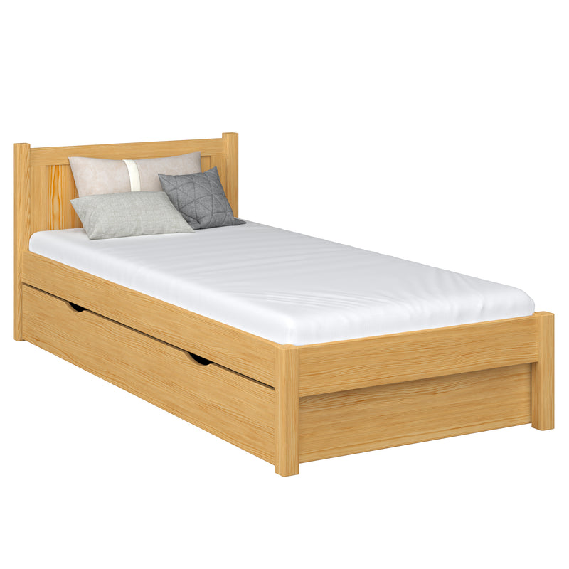 Lit simple avec tiroir en bois pin naturel – chambre d'enfant, style scandinave