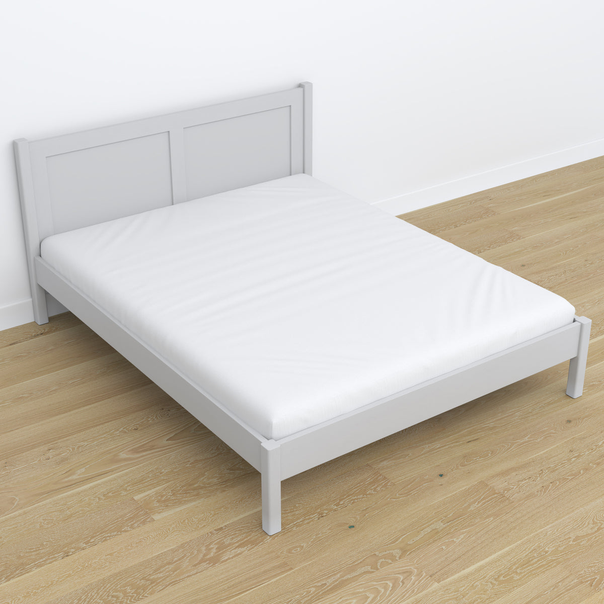 Doppelbett Aschgrau im Schlafzimmer – Einrichtung mit Bettwäsche, Scandi-Stil