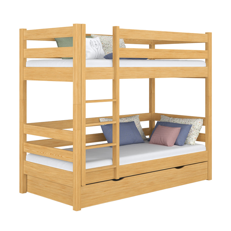 Natural Pine Wooden Bunk Bed with Drawer – Children’s Room, Solid Wood, Scandi