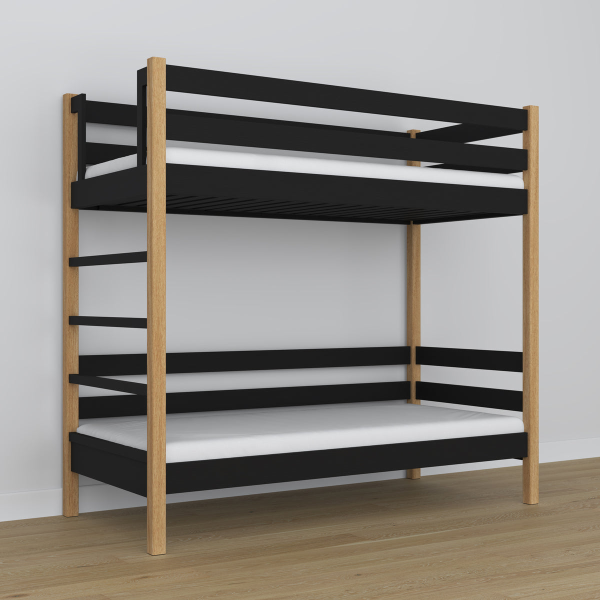 Black and Oak Wooden Bunk Bed – Side View, Nizio Home