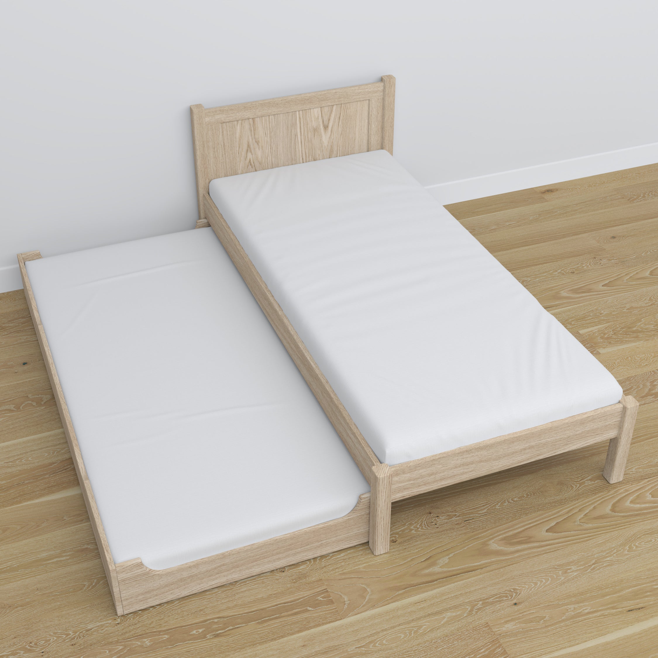 Bed with mattress drawer bleached oak made of oak – dimensions, Nizio