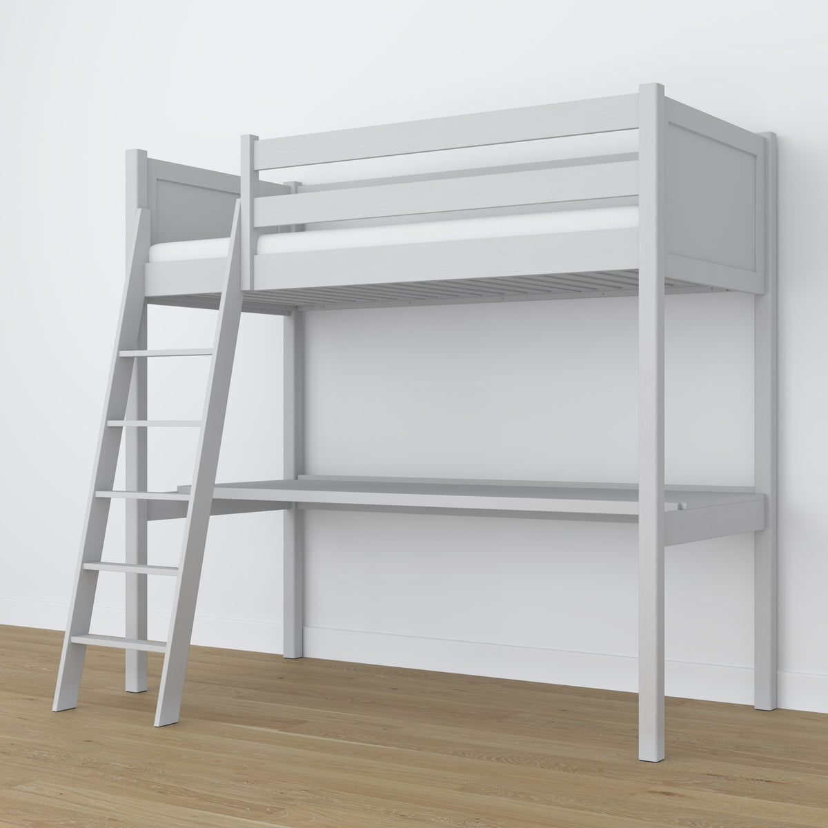 Grey Wooden Loft Bed with Desk – Ladder and Safety Rail
