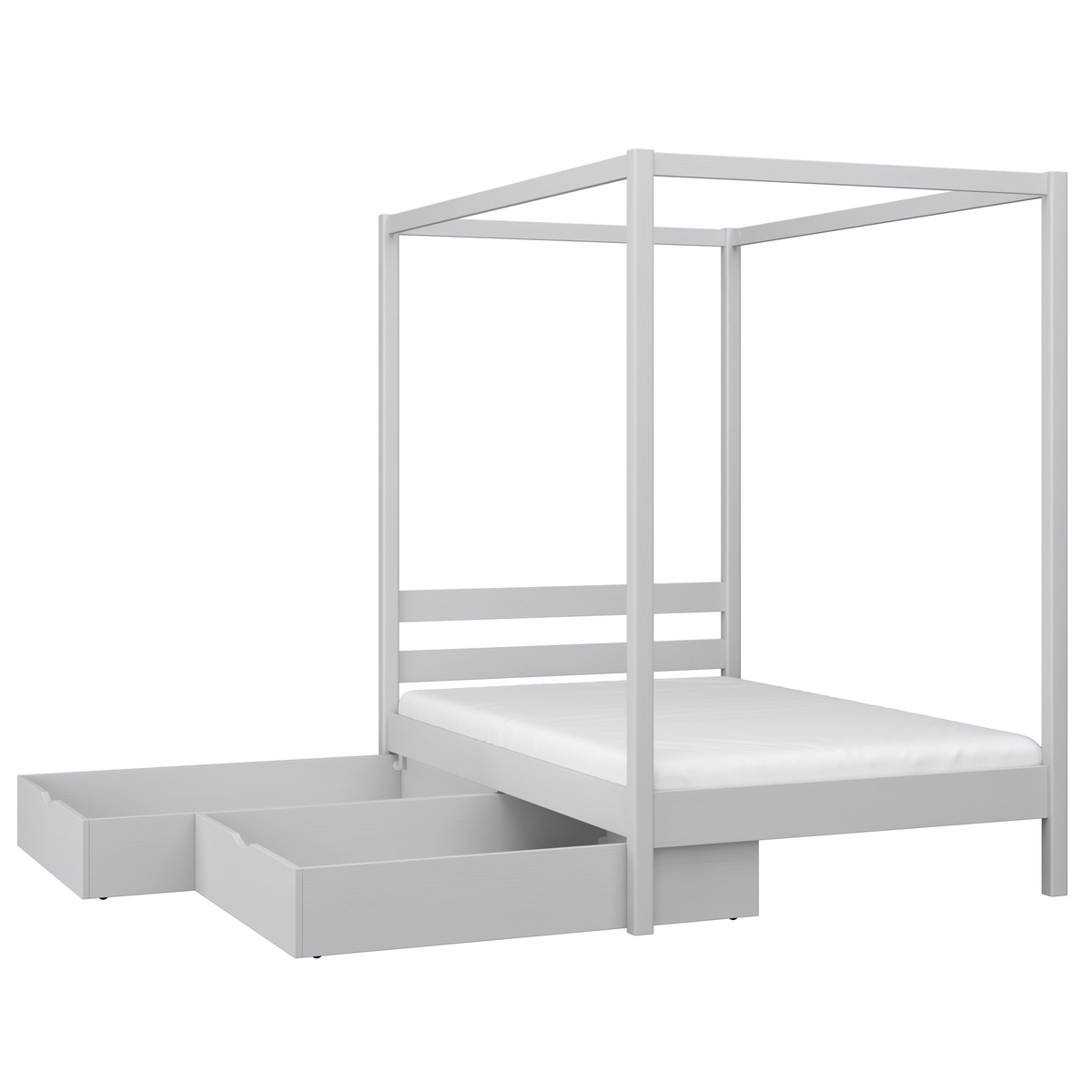 Lit gris avec baldaquin – détails en bois i assemblages, Nizio Home