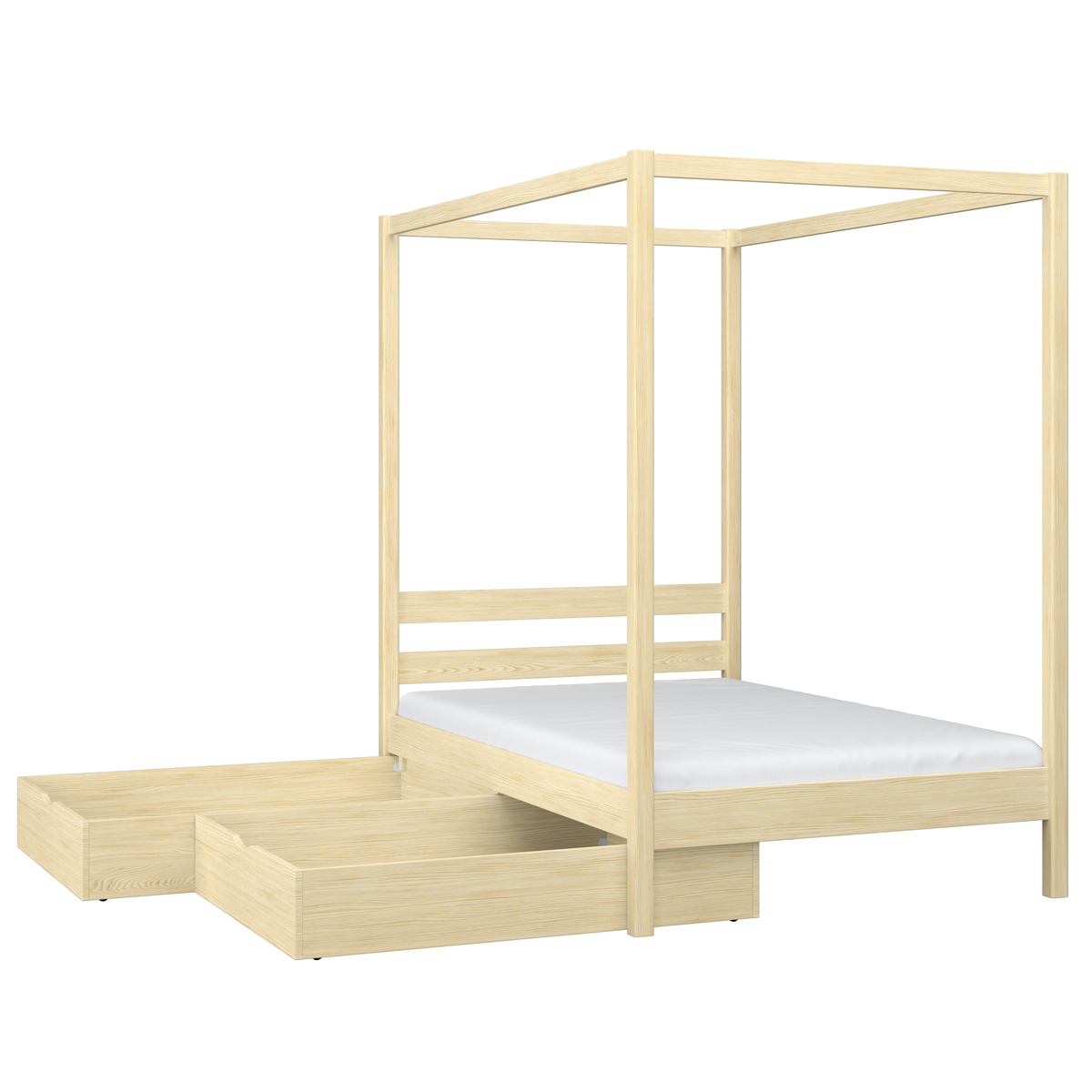 Clear pine canopy bed – wooden details and joints, Nizio Home