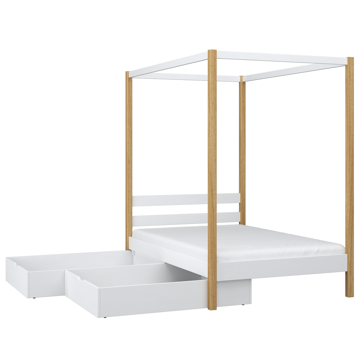 Bed white/oak canopy bed – wooden details and joints, Nizio Home
