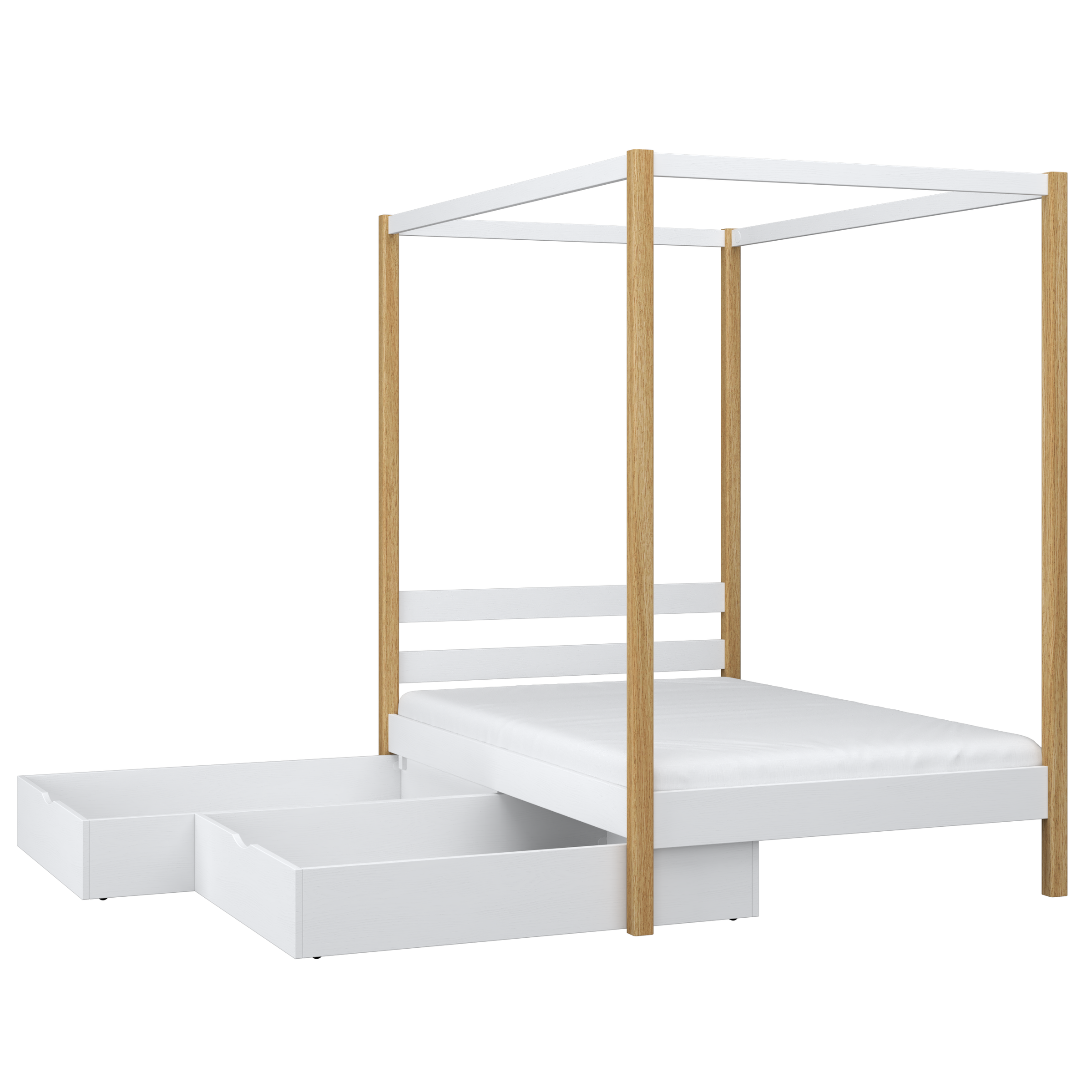 Bed white/oak canopy bed – wooden details and joints, Nizio Home