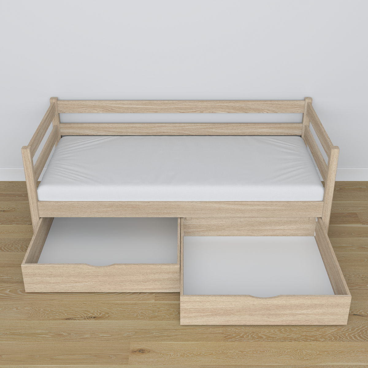 Sofa-lit en chêne chêne blanchi – vue en biais, scandinave