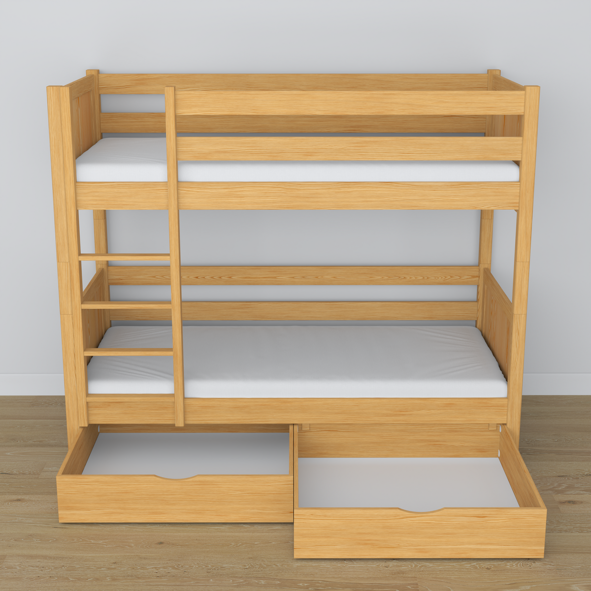 Natural Pine Bunk Bed – Wooden Slatted Frame, Side View