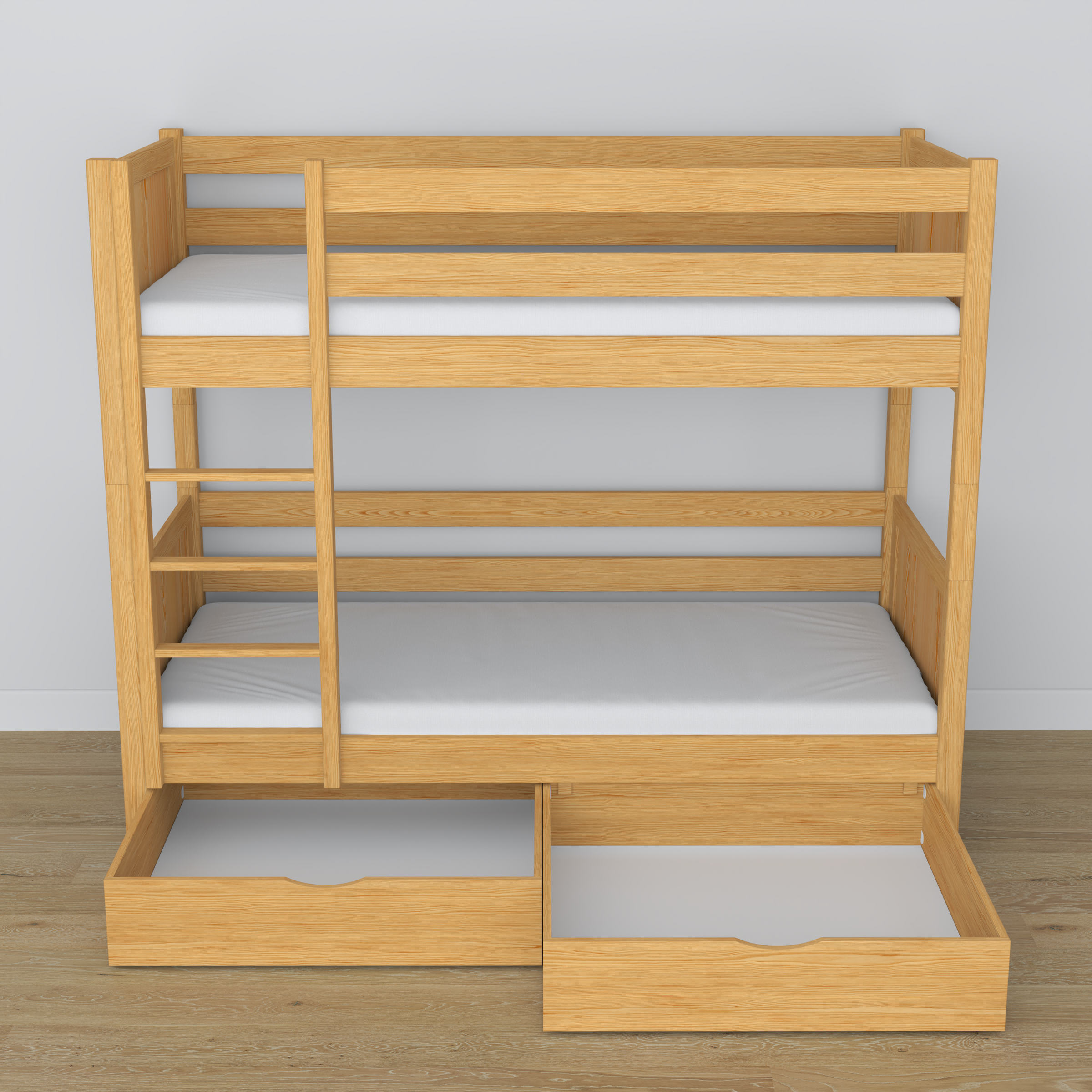 Natural Pine Bunk Bed – Wooden Slatted Frame, Side View
