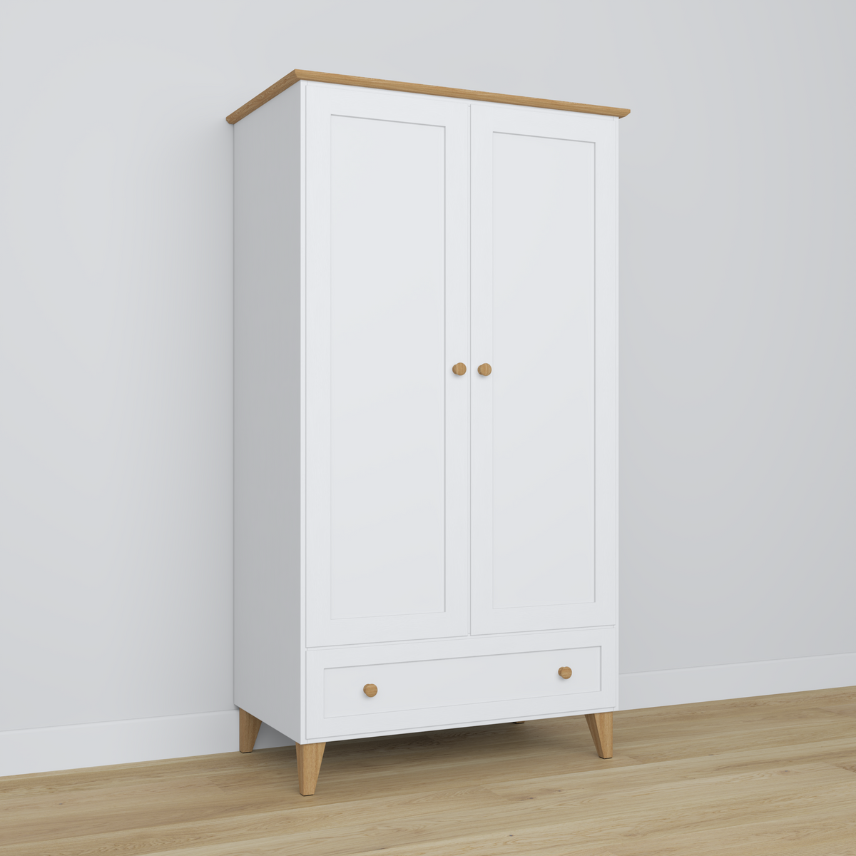 Armoire 2D1S Scandi en bois blanc / chêne naturel