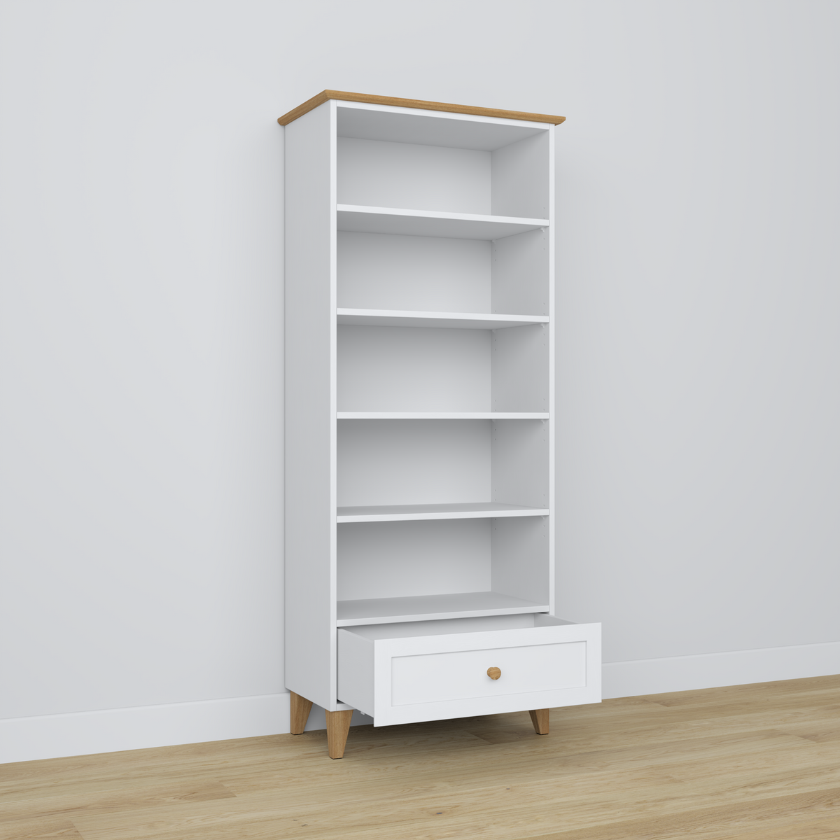 Holzregal 1S 80 Scandi weiß / natürliche Eiche