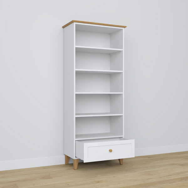 Holzregal 1S 80 Scandi weiß / natürliche Eiche