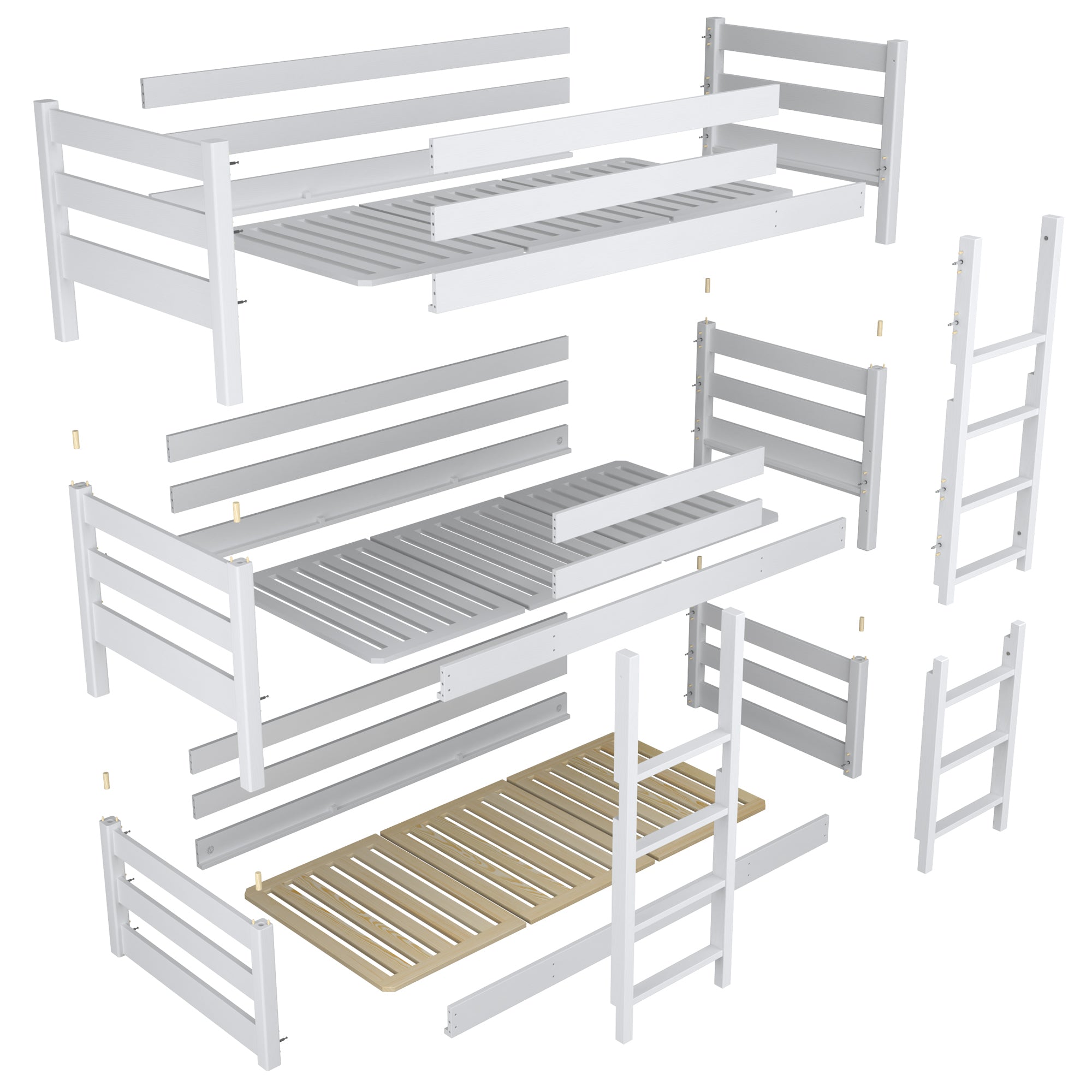 Lit superposé 3 niveaux blanc en bois – dimensions et schéma, Nizio
