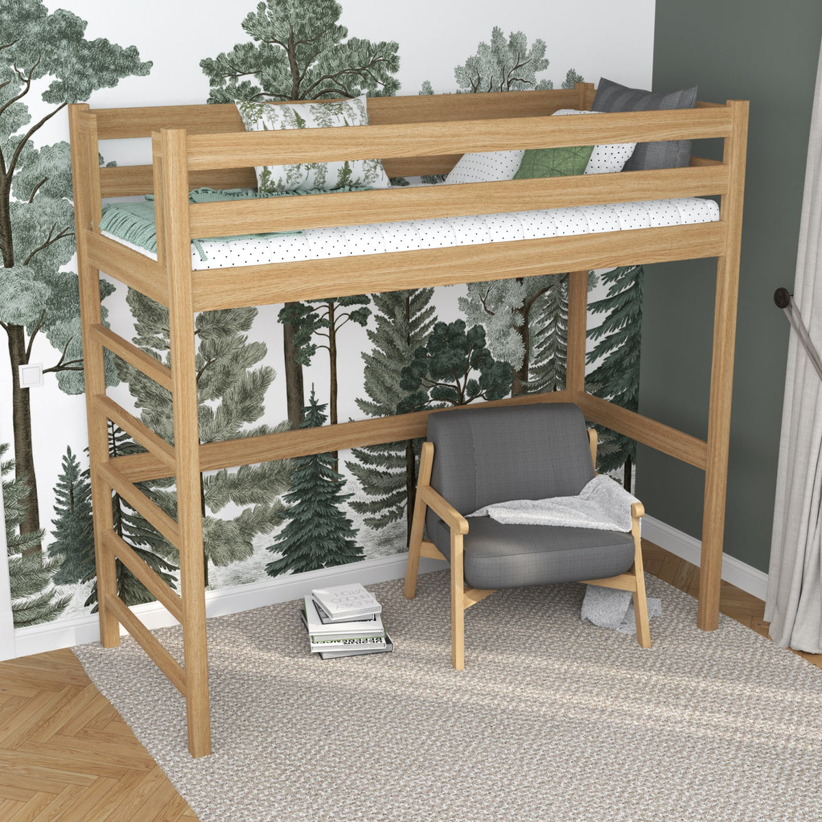 Hochbett Natureiche im Kinderzimmer – Scandi-Einrichtung, Eichenholz