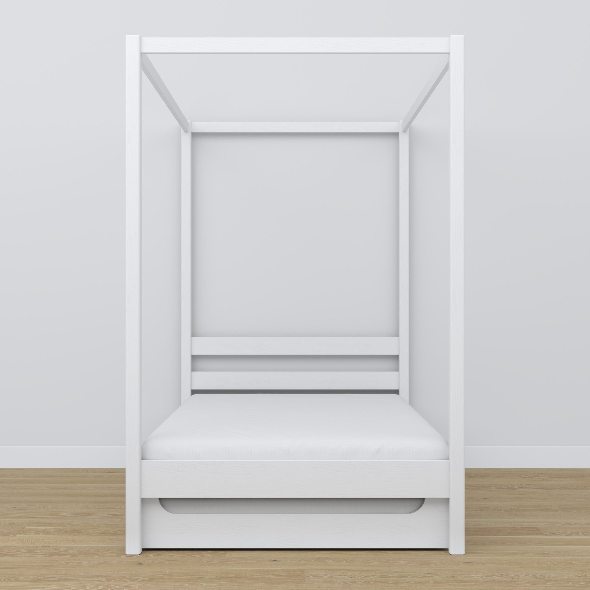 Lit à baldaquin avec tiroir pour matelas blanc en bois – dimensions, Nizio