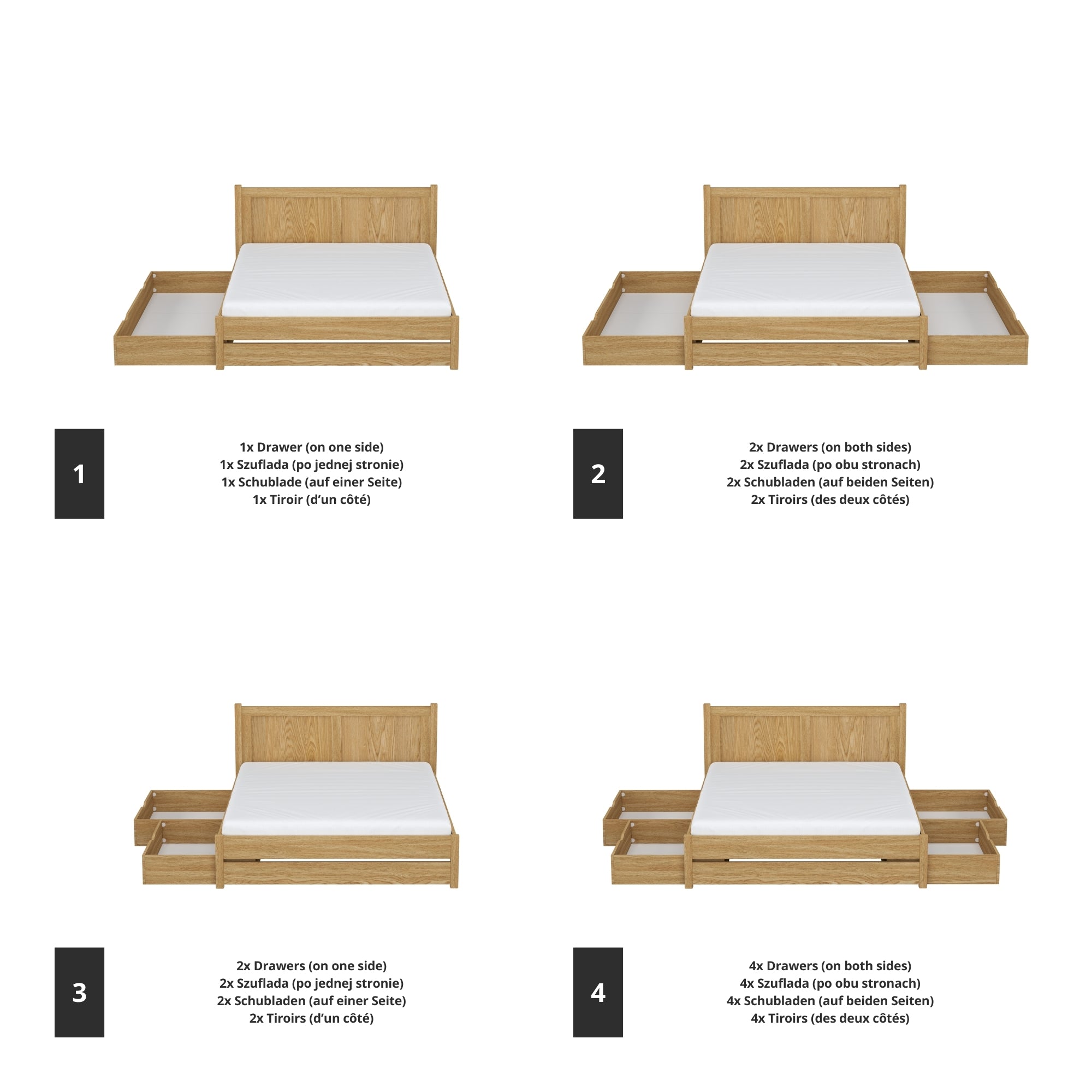 Double bed natural oak made of oak – dimensions and diagram, Nizio Home