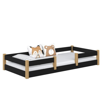 Lit bas en bois noir-chêne – chambre, bois massif, style scandinave Nizio