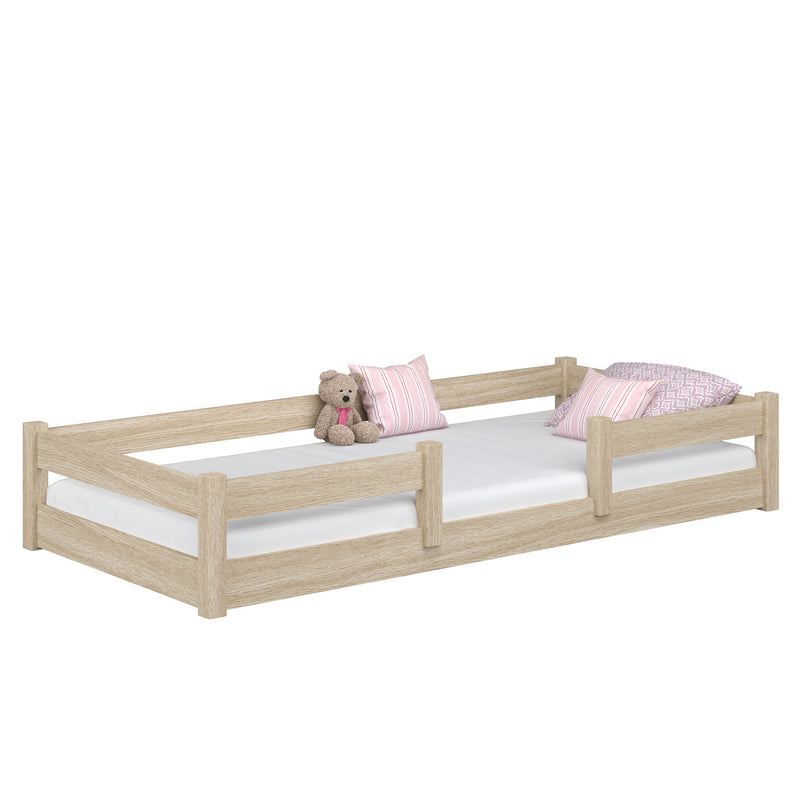 Niedriges Eichenbett gebleichte Eiche – Schlafzimmer, Massivholz, skandinavischer Stil Nizio
