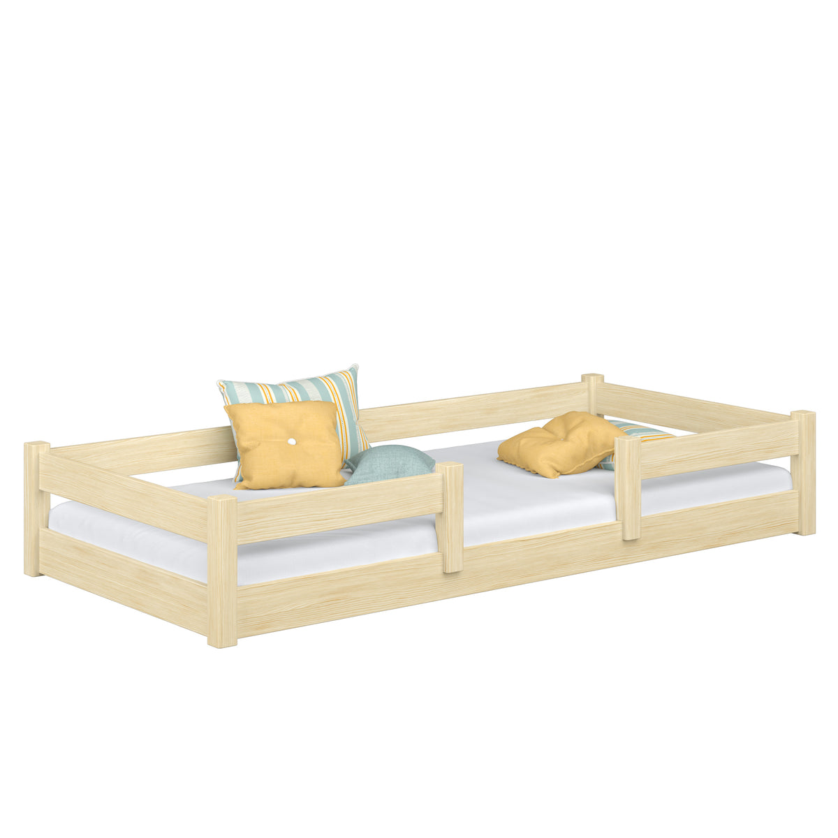 Lit bas en bois pin incolore – chambre, bois massif, style scandinave Nizio