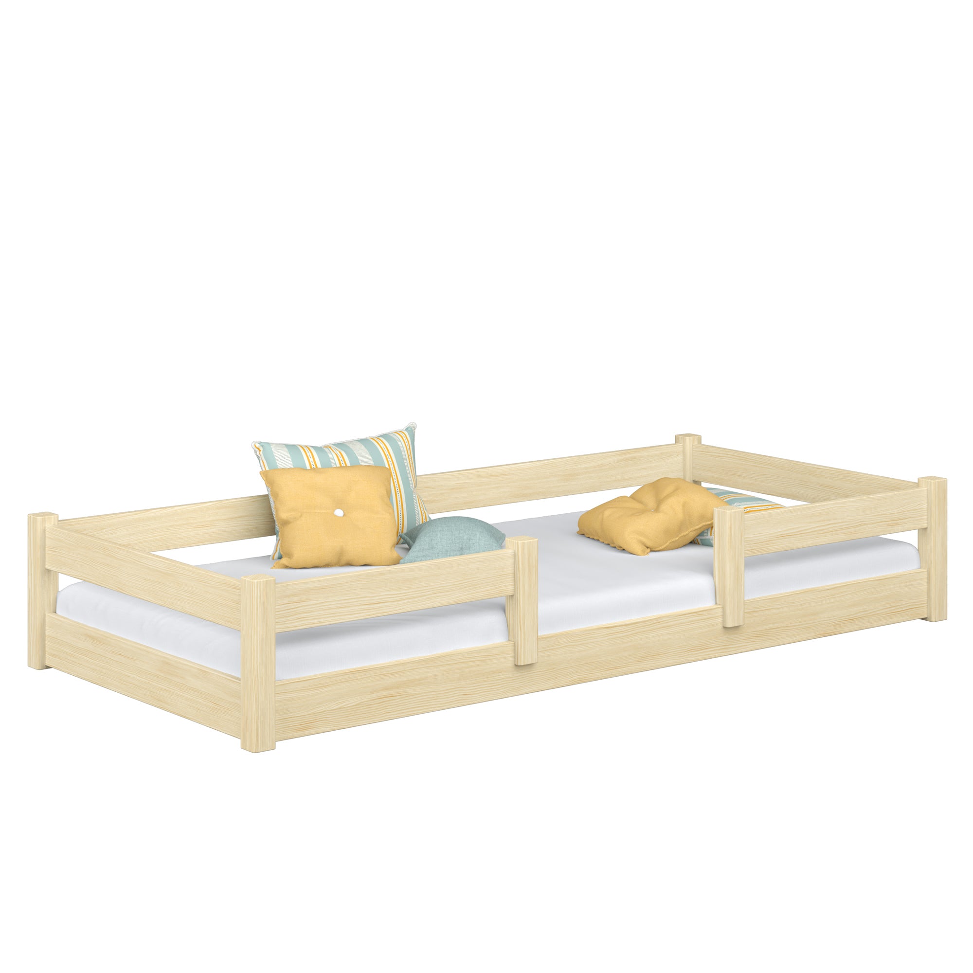 Lit bas en bois pin incolore – chambre, bois massif, style scandinave Nizio