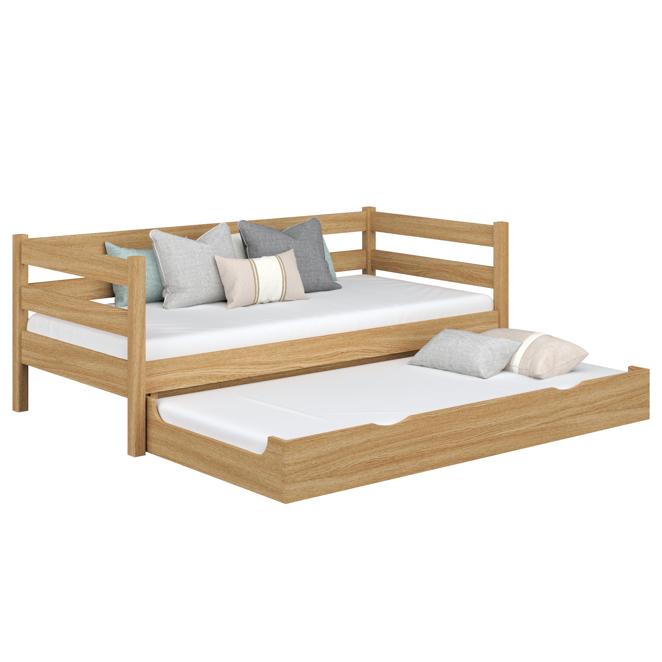Sofa-lit en chêne chêne naturel – tiroir na matelas sorti, pour les invités