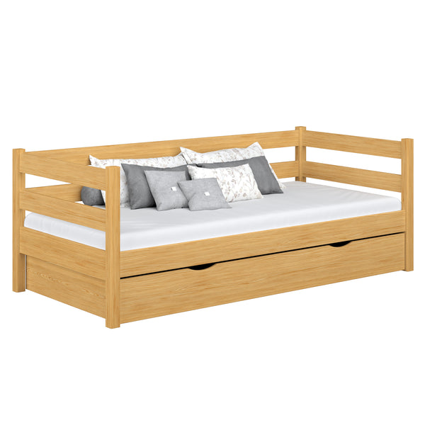 Łóżko sofa z szufladą drewniane sosna naturalna – pokój dziecięcy, styl scandi Nizio