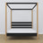 Wooden double bed with canopy black and oak – headboard and frame, close-up