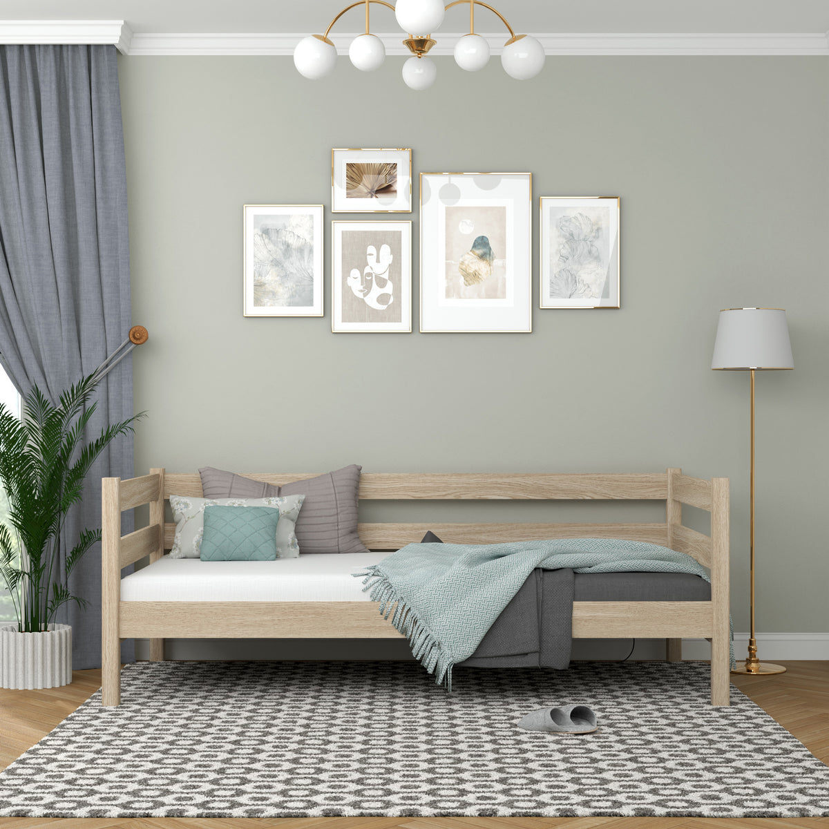 Sofa-Bett Eiche gebleicht – seitliche Schutzbarriere Eiche, Sicherheit für Kinder