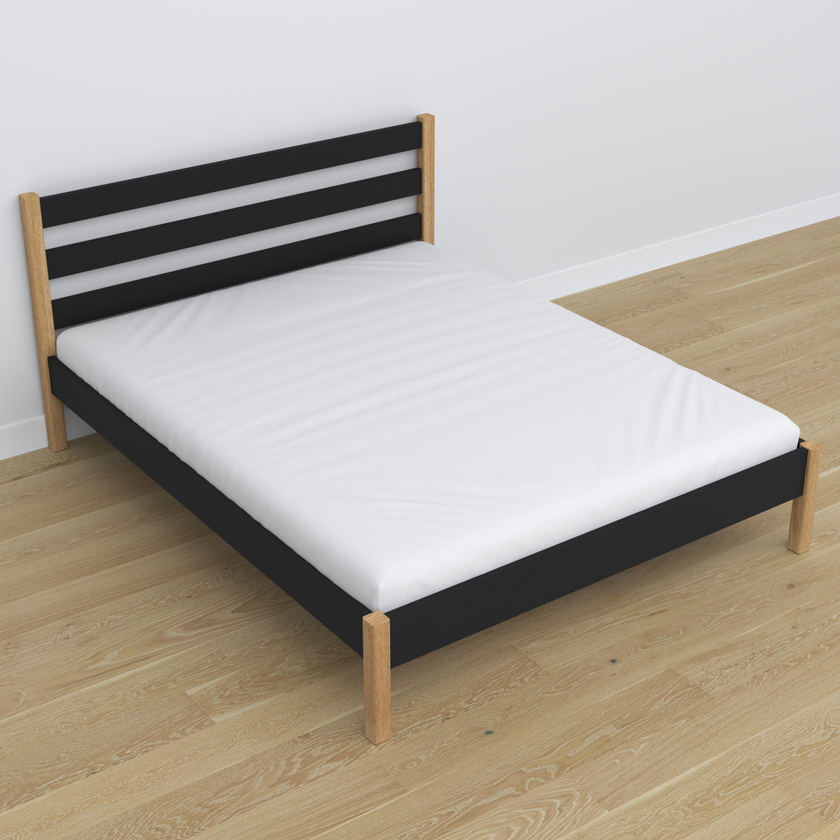Doppelbett Holz Schwarz-Eiche – Maße und Schema, Nizio Home