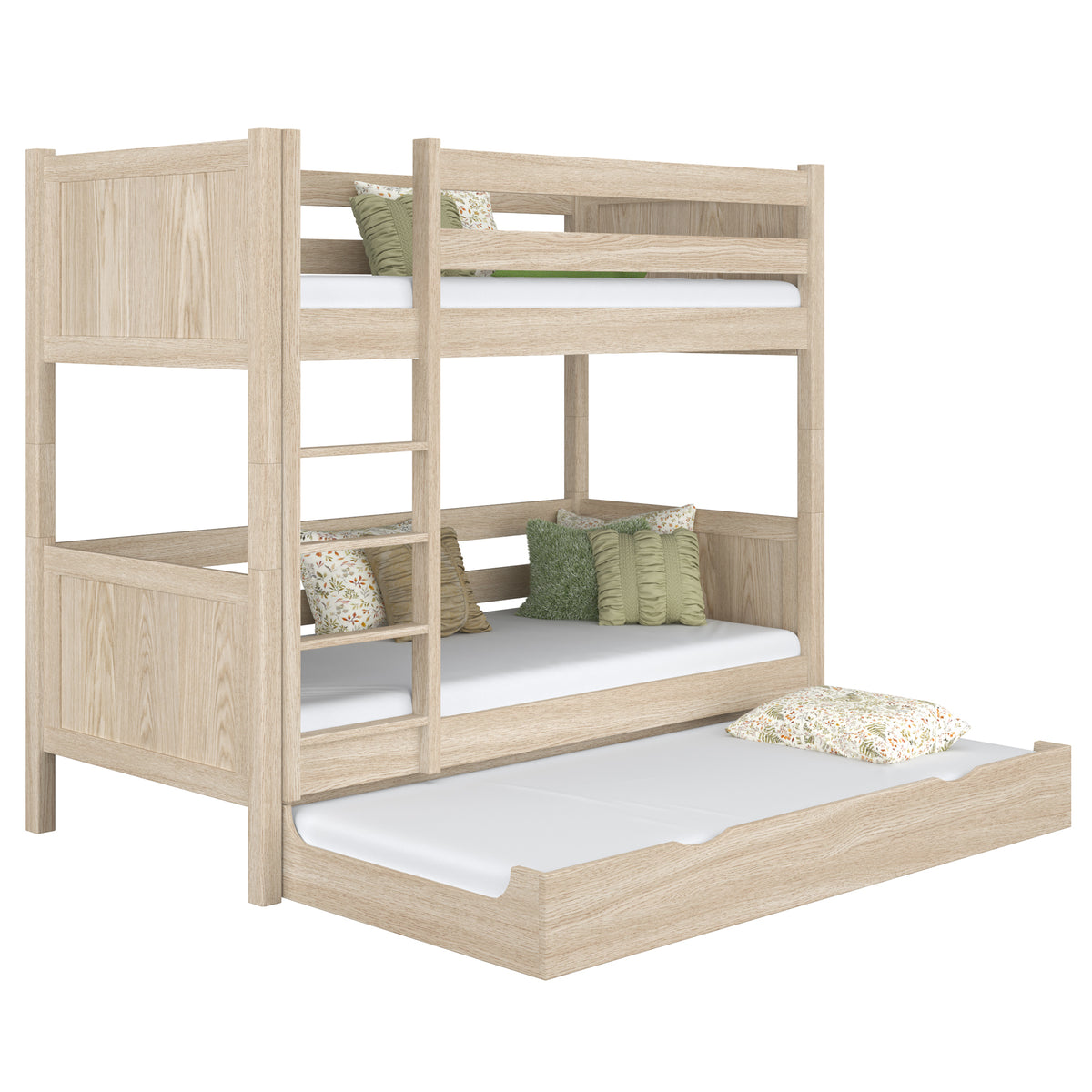 Lit superposé chêne blanchi pour enfants – tiroir na matelas, en chêne, Nizio