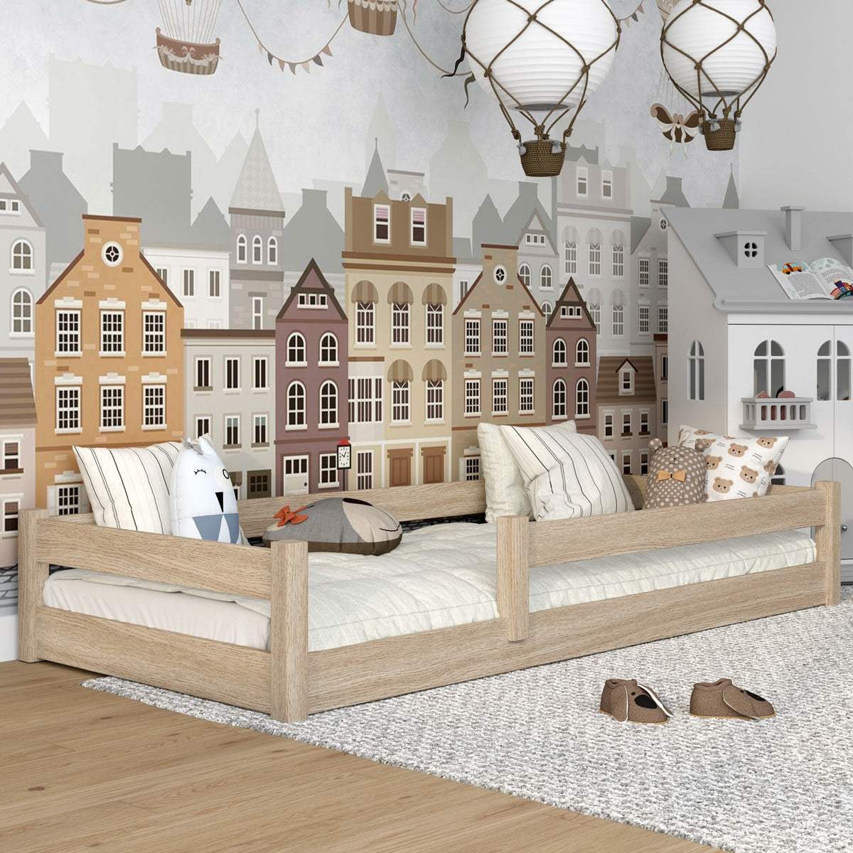 Low Bed Oak Bleached Oak – Bedroom, Solid Wood, Scandinavian Style, Nizio