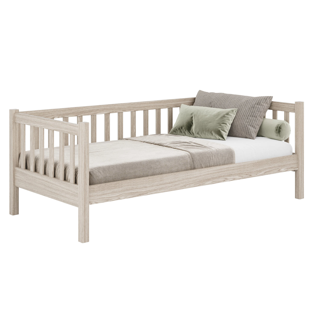 Sofa-Bett Eiche gebleicht – Seitenansicht, Form und Proportionen des Möbelstücks