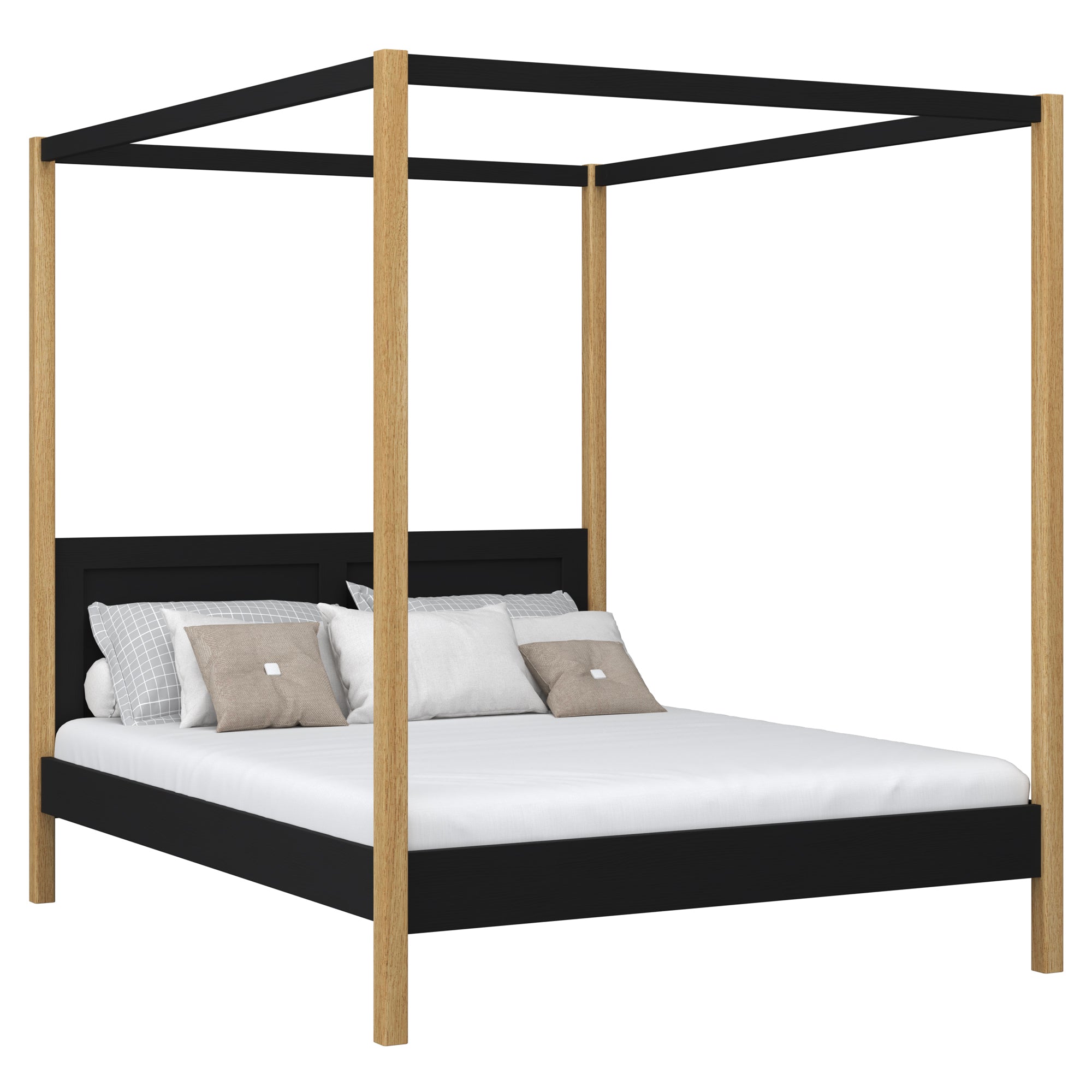 Doppelbett mit Baldachin Holz schwarz-Eiche – Schlafzimmer, skandinavischer Stil