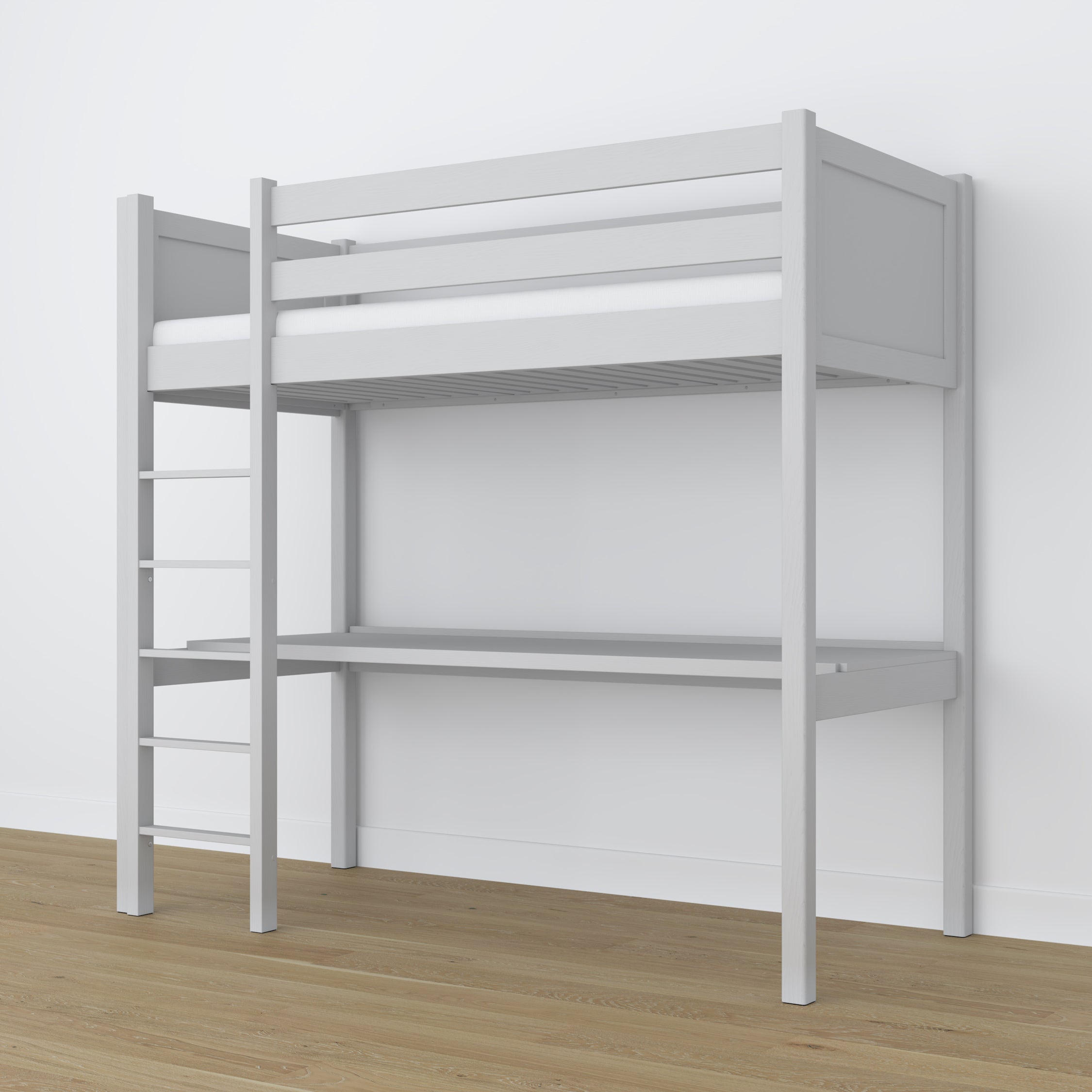 Grey Wooden Loft Bed with Desk – Ladder and Safety Rail
