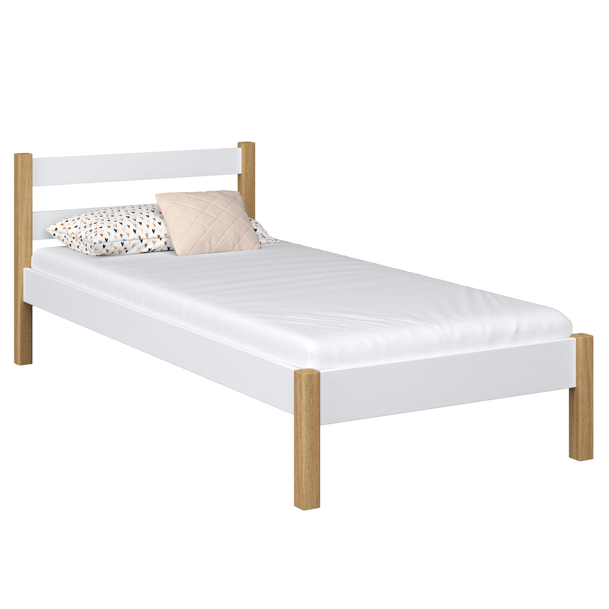 Einzelbett aus Holz weiß-eiche – Kinderzimmer, Massivholz, Scandi-Stil
