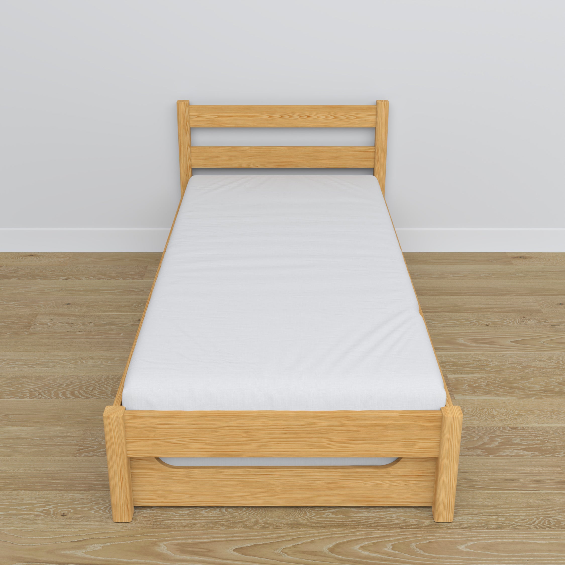 Lit pin naturel – tiroir na matelas, détails en bois, Nizio Home