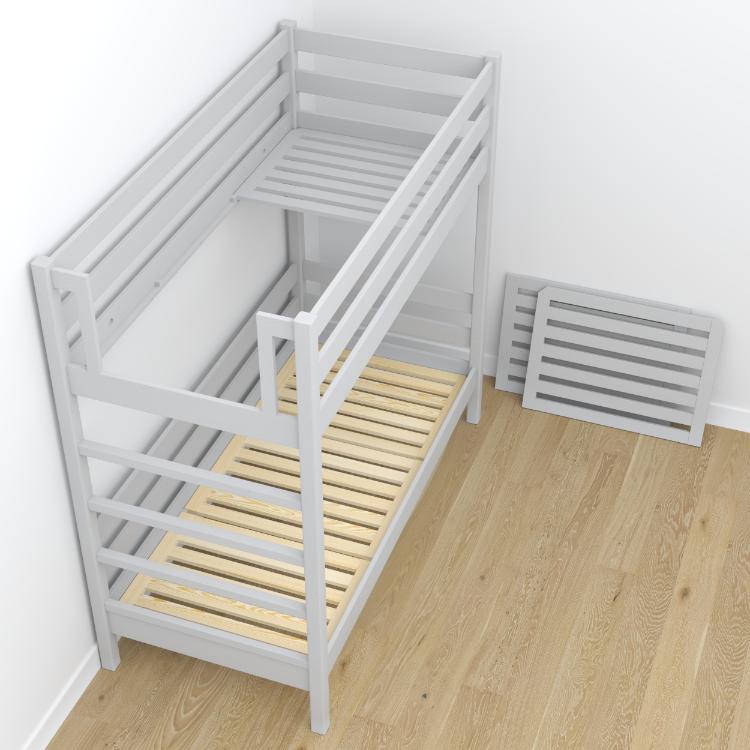 Bunk Bed with Mattress Drawer Grey Wooden – Solid Wood, Scandi Style