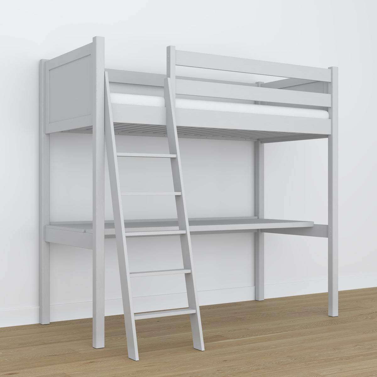 Grey Wooden Loft Bed with Desk – Ladder and Joint Details