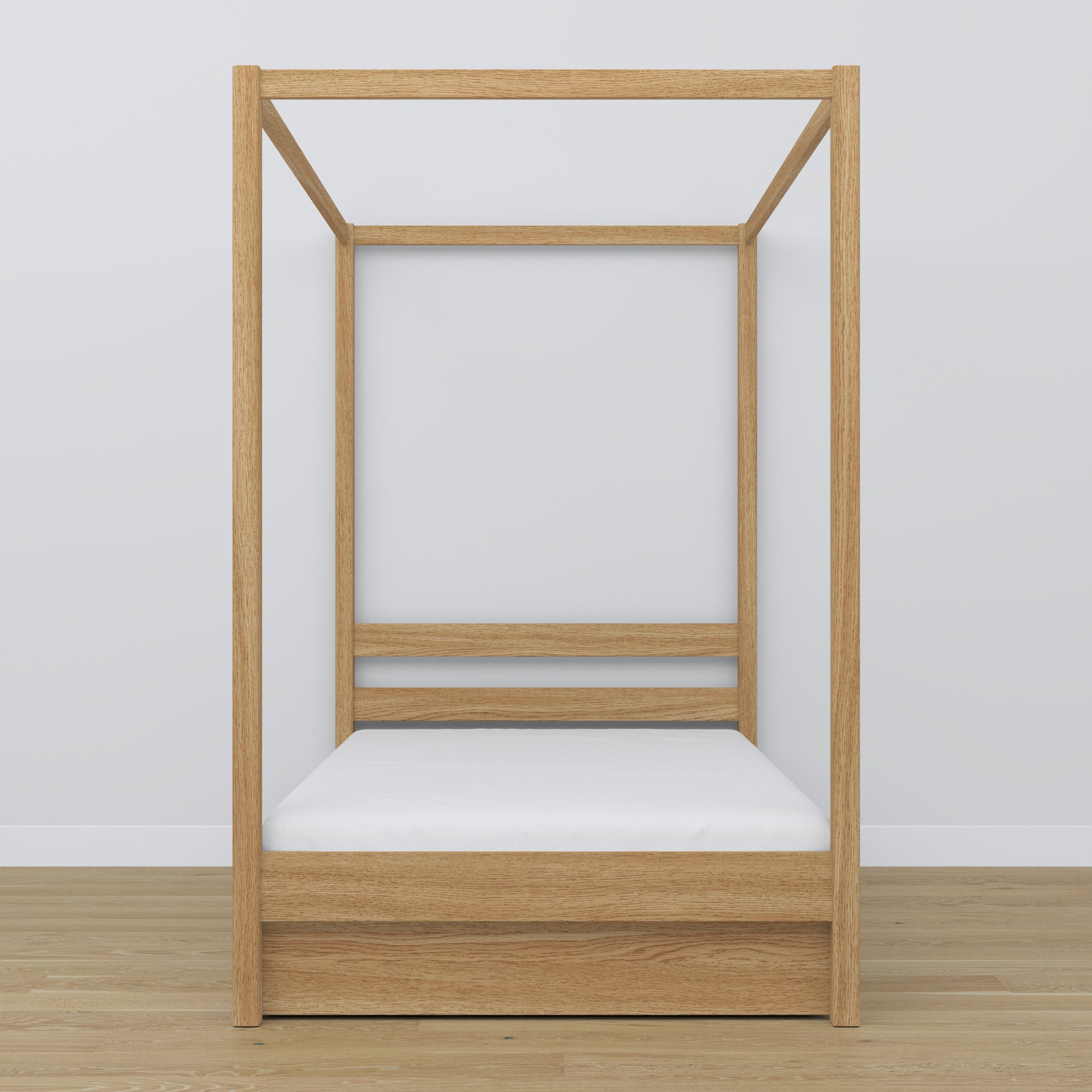 Natural Oak Canopy Bed – Open Drawer, Oak, Nizio Home