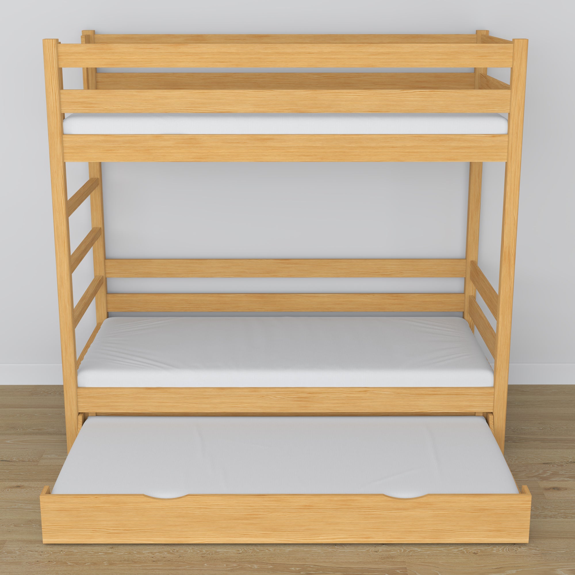 Natural Pine Wooden Bunk Bed – Dimensions and Diagram with Mattress Drawer