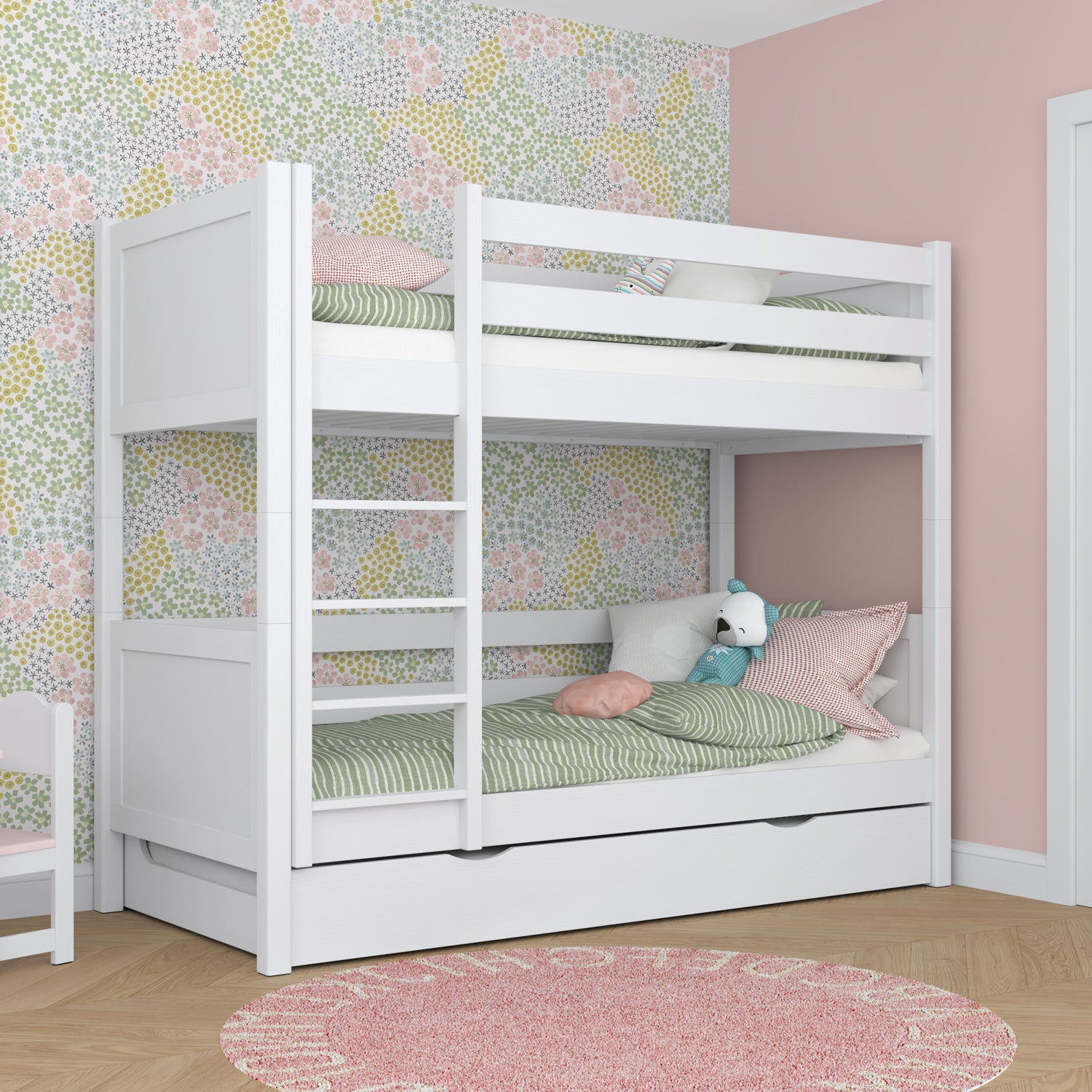 Lit superposé blanc z tiroir na matelas – barrière, en bois, Nizio Home