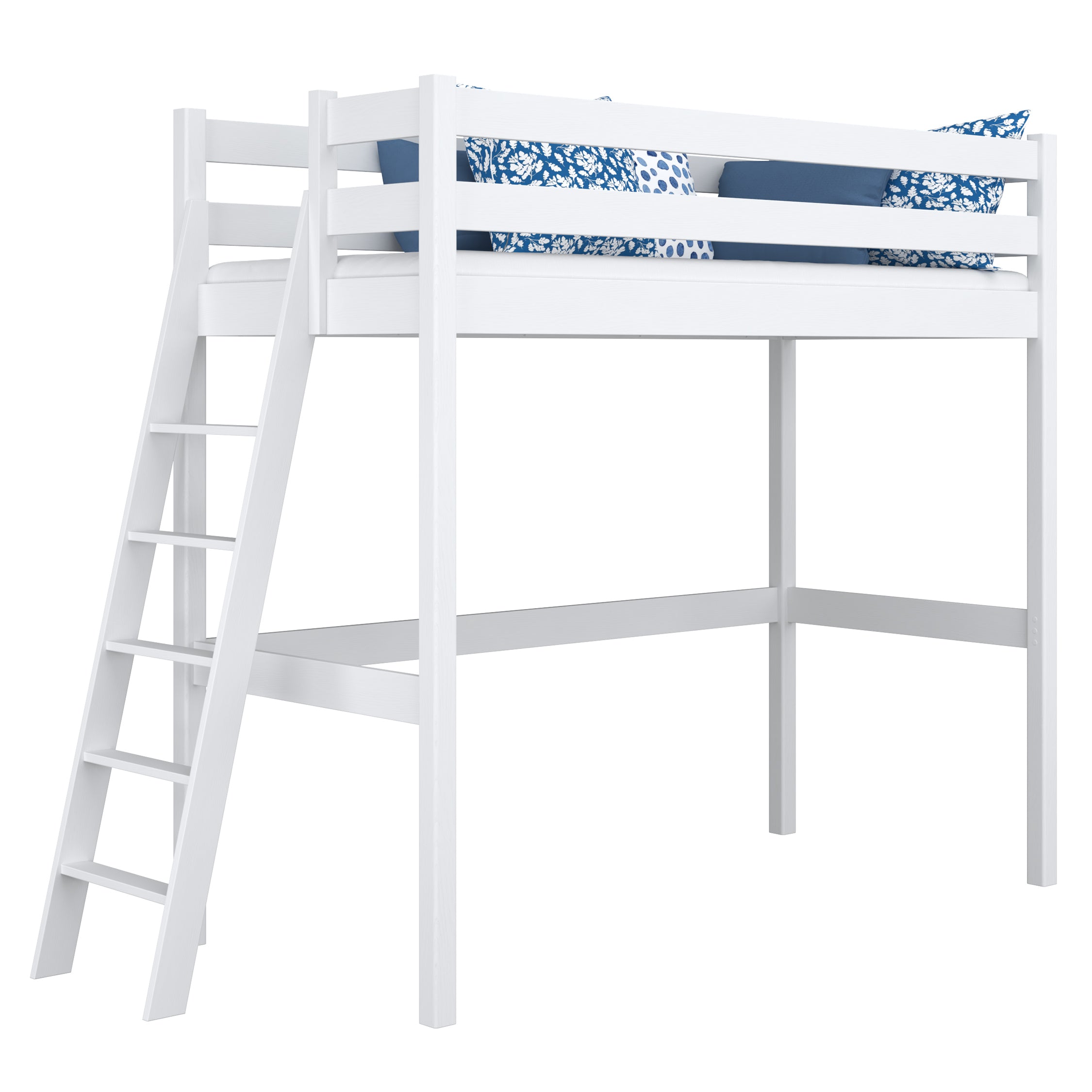 Hochbett aus Holz, Weiß – Kinderzimmer, Massivholz, Scandi-Stil