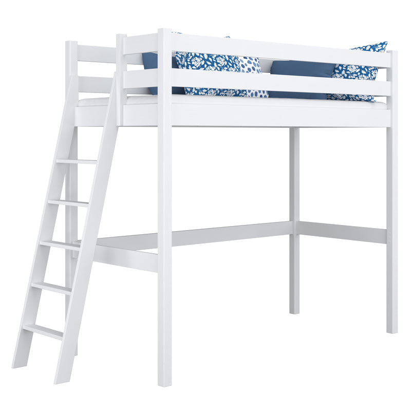 Hochbett aus Holz, Weiß – Kinderzimmer, Massivholz, Scandi-Stil